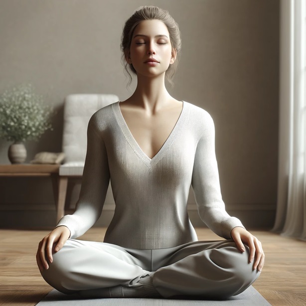 Woman practicing breathing techniques for meditation and relaxation